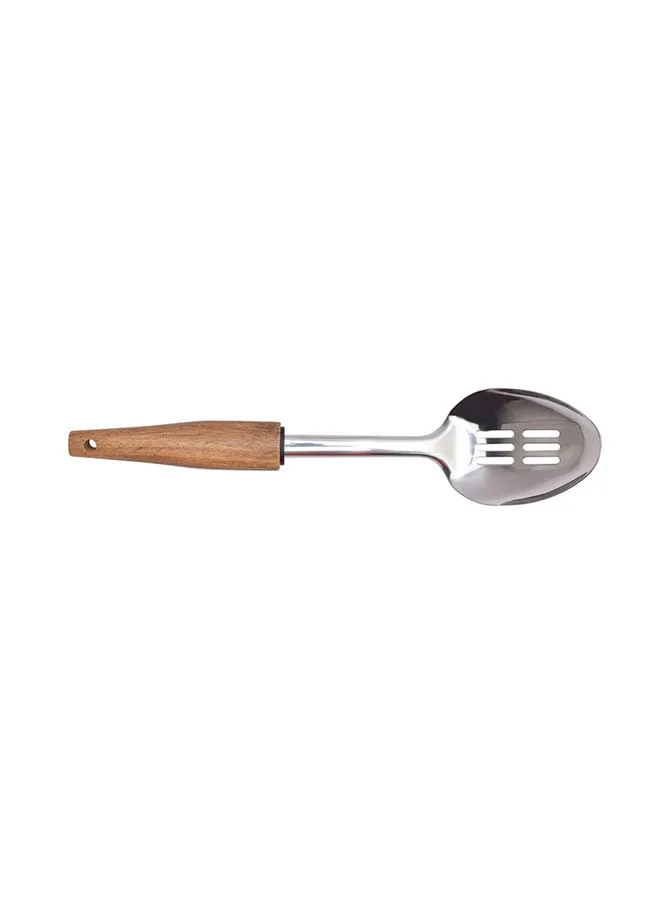 Natural Life Stainless Steel Slotted Serving Spoon Silver/Brown 31.7 x 7.2 x 5cm