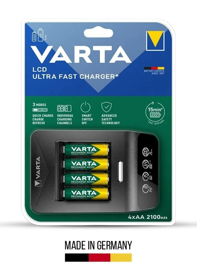 شاحن VARTA Varta LCD فائق السرعة للخلايا الأسطوانية مع 3 أوضاع وميزات أمان