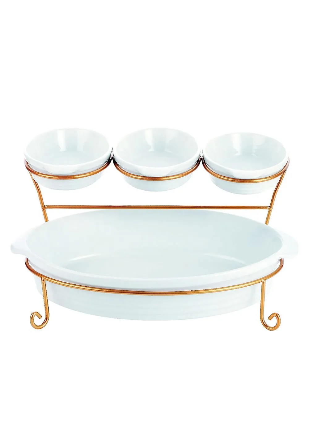 Shallow 2 Tier Oval Baker set with Gold Stand