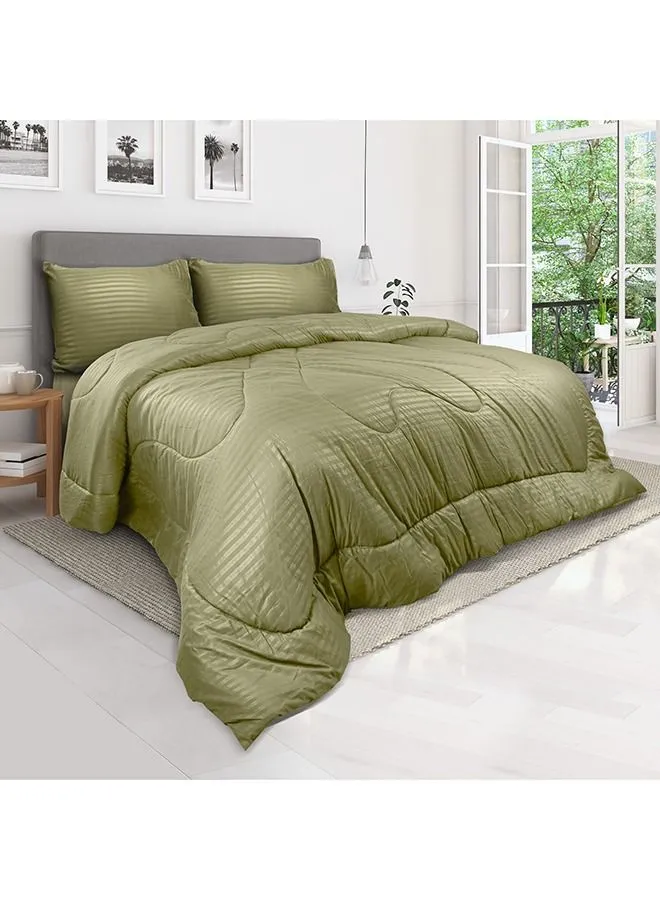 Hotel Linen Klub Down Alternative Comforter  Set -Ultra Soft Brushed Stripe Microfiber Fabric, 200GSM Soft Fibersheet Filling, Size : King  240 x 260cm , Color: Olive