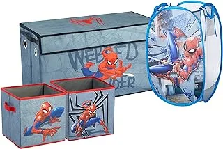 Marvel Spiderman 4 Piece Collapsible Storage Solution Set with Pop Up Hamper, Collapsible Storage Trunk and 2 Collapsible Storage Cubes