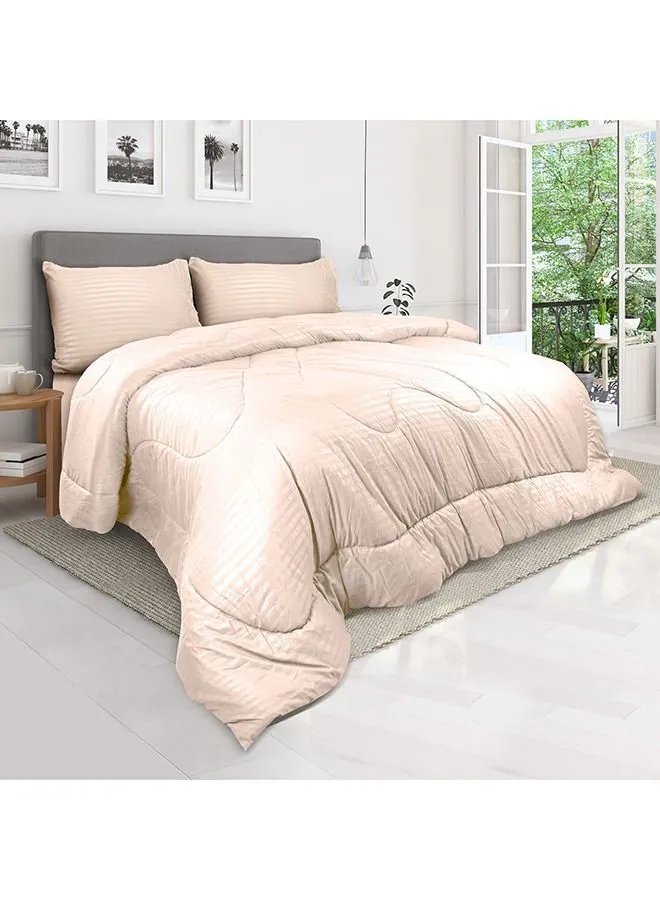 Hotel Linen Klub Down Alternative Comforter  Set -Ultra Soft Brushed Stripe Microfiber Fabric, 200GSM Soft Fibersheet Filling, Size : King  240 x 260cm , Color: Cream