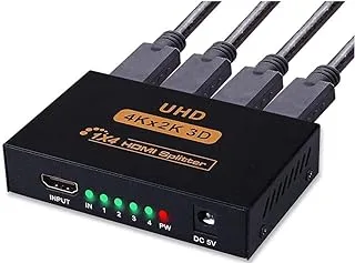 مقسم HDMI 4K، مقسم فيديو HDMI لامع مع محول تيار متردد، مقسم HDMI 1 في 4 مخرج HDCP Ultra HD 4k x 2K 3D 1080p 2160p، يدعم دقة عالية ثلاثية الأبعاد (مقسم 1 في 4 خارج)