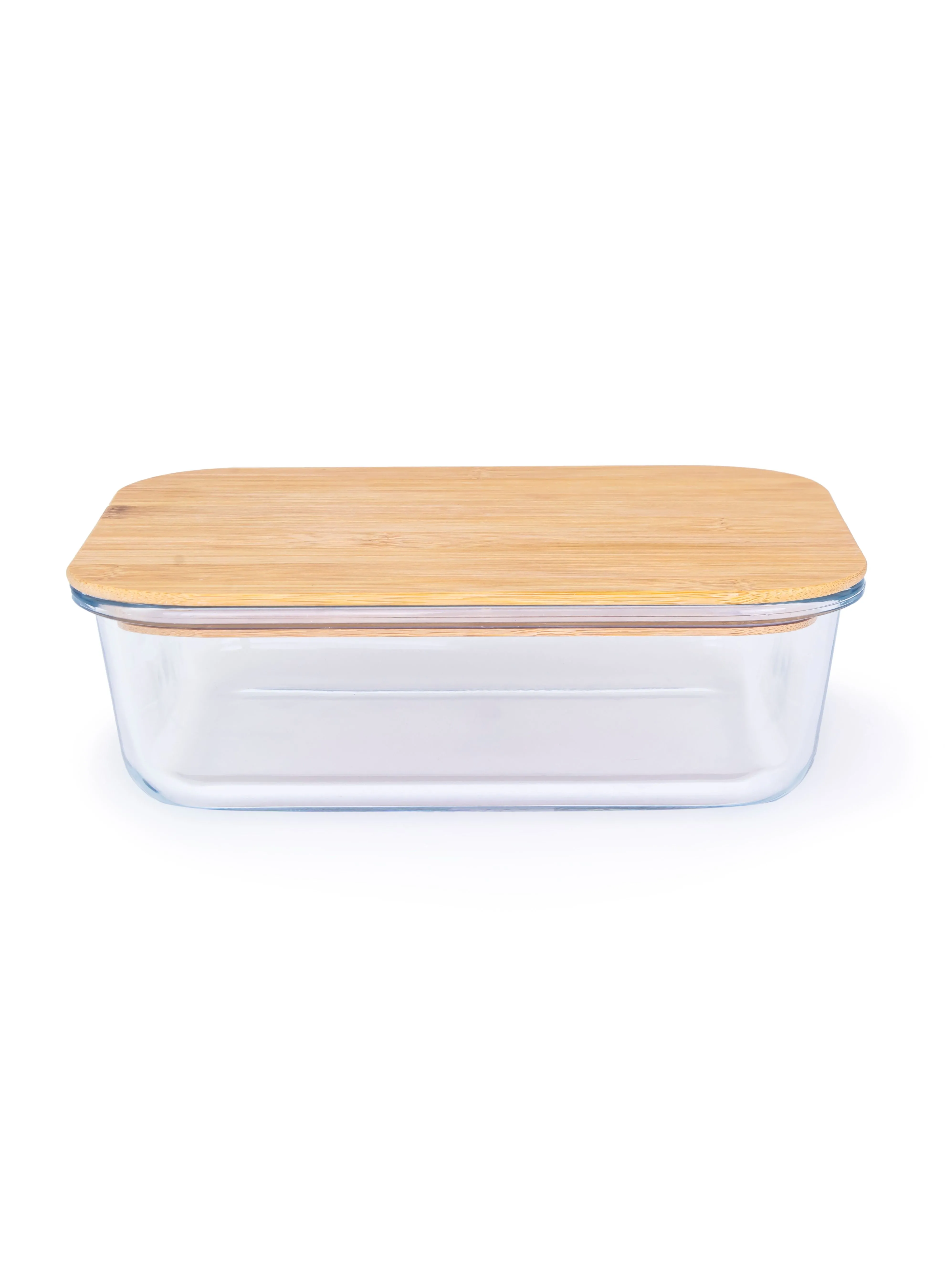 Cuisine Art Rectangular Glass Food Container With Bamboo Lid Clear 1040ml