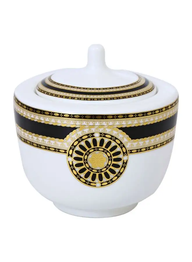 Shallow Bone China Sugar Bowl White/Black/Gold