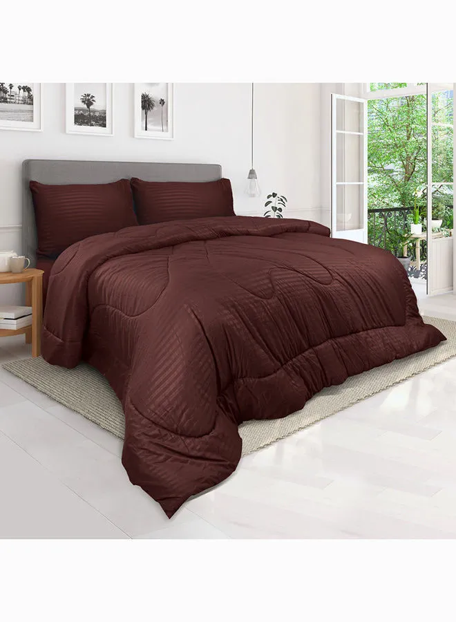 Hotel Linen Klub Down Alternative Comforter  Set -Ultra Soft Brushed Stripe Microfiber Fabric, 200GSM Soft Fibersheet Filling, Size : King  240 x 260cm  Chocolate