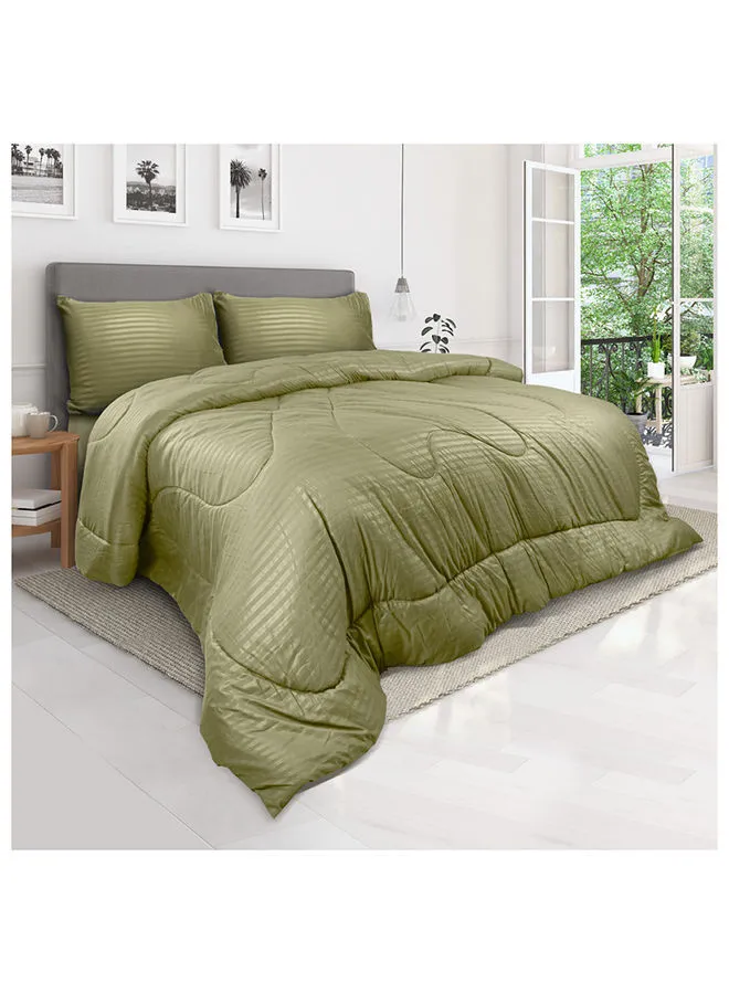 Hotel Linen Klub Down Alternative Comforter  Set -Ultra Soft Brushed Stripe Microfiber Fabric, 200GSM Soft Fibersheet Filling, Size :Single 160 x 200cm , Color: Olive