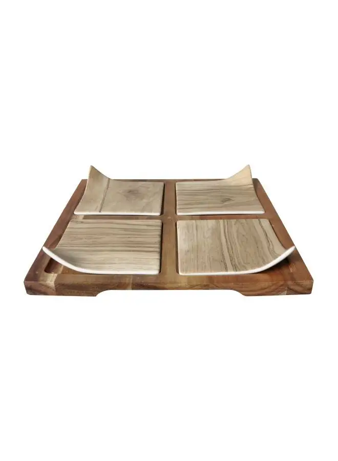 Shallow 5-Piece Serving Platter With Dish Wood 24.5x24.5x4cm