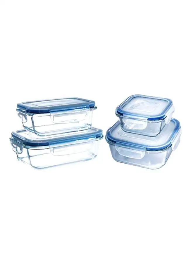 Feelings 4-Piece Microwave Glass Storage Containers With Lid Assorted Colour 1x Big Square Container 13.5x13.5x5.5,1x Small Square Container 12x12x5.5, 1x Big Rectangle Container 16x12x5.5, 1 x Small Rectangle Container 13.5x10.5x5.5cm