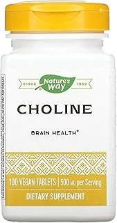 Nature's Way Choline 500mg، 100 قرص نباتي. مكمل غذائي نباتي لصحة الدماغ.