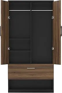 Mahmayi Wooden Wardrobe with 1 Doors, and Open Shoe Rack, Hanging Rod and 2 Compartments, Wooden Closet Storage Cabinet for Bedroom, Living Room - Dark Hunton Oak and Lava Grey