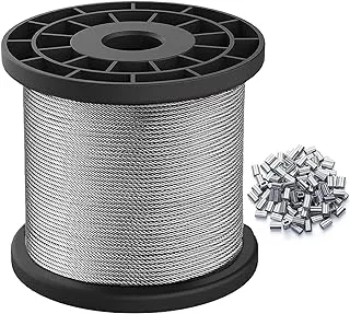 Wire Rope, 1/16 Wire Rope, Stainless Steel 304 Wire Cable, 328FT Length Aircraft Cable with 100pcs Sleeves Stops, 7x7 Strand Core, 368 lbs Breaking Strength Perfect for Outdoor, Yard, Garden or Crafts