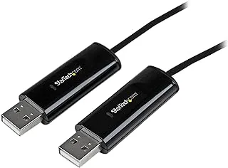 StarTech.com كابل تبديل ماوس لوحة المفاتيح USB مع نقل الملفات لأجهزة الكمبيوتر الشخصية وأجهزة Mac، كابل نقل ملفات USB، مفتاح USB مزدوج المنفذ KM، أسود