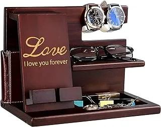 awofer Wood Phone Docking Station for Men - I Love You Forever - Personalized Anniversary Idea for Him, Husband, Boyfriend