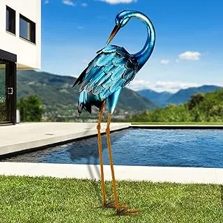 Chisheen Crane Garden Statues, Metal Garden Crane Outdoor, Blue Heron Sculpture Metal Yard Art, Large Garden Heron Decoy, Bird Statues, Lawn Ornaments for Backyard Pond Patio Porch Outside Decorations