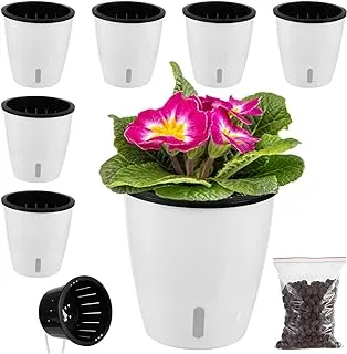 6 Pack 5 Inch Self Watering Pots for Indoor Plants with Water Indicator,Small African Violet Pots for Plants,Self-Watering Planters White for Devil's Ivy,Spider Plant,Orchid for Office Home DéCor.