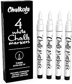 Extra Fine Tip White Chalk Markers (4 Pack 1mm Point) Chalk Pens - White Dry Erase Marker Pen for Blackboard, Chalkboards, Windows, Glass, Bistro, Signs