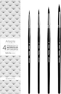 ARTEGRIA Watercolor Paint Brush Set - 4 Round Watercolor Brushes - Sizes # 2 4 6 8, Soft Synthetic Squirrel Hair, Pointed Round Tips, Short Handles for Professional Artists - Water Color, Gouache, Ink