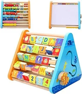 UKR Educational Activity Cube Abacus Learning Letters White Board ABC Maze 5 in 1 Wooden Clock