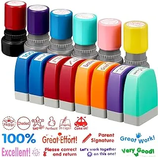 14 Pcs Teacher Stamps Set for Classroom Self Inking Stamps Cute Grading Stamps School Elementary Signature Stamp Teacher Students Christmas Gifts Stamps with Encouraging Comments, Round Square Shaped