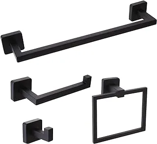 Ntipox 4 Pieces Black Bathroom Hardware Set Square，Wall Mounted 16 inch Towel Bar Set Matte Black,Toilet Paper Holder,Bath Accessories Set……