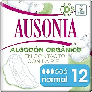 Ausonia Cotton Protection Normal (Size 1) Pads With Wings, 12, 100% Organic Cotton Top Layer