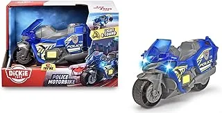 Dickie Toys 203302031 Police Toy Motorcycle for Children from 3 Years with Light and Sound Effects, Freewheel, Fold-Out Warning Sign, 15 cm Long, Multicoloured