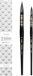 ARTEGRIA Watercolor Brush Set - Sizes 2, 6 - Round Quill Fine Tip Mop Brushes, Soft Synthetic Squirrel Hair, Short Handles for Professional Artists - Water Color Paint, Gouache, Ink