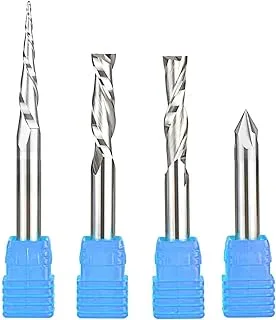 Sinoprotools 1/4 Shank CNC Router Bits Carving Set, CNC Wood Router Bits, CNC Router Kit End Mills,V Groove Engraving Router Bit, Cabinet Making Tools-4 Pcs