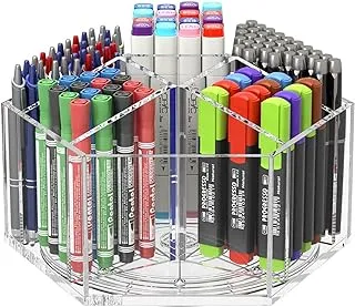 NIUBEE Acrylic Pen Pencil Holder 7 Compartments, Multi-capacity Marker Storage Art Supply Organizer, 360° Rotating Clear Pencil Cup