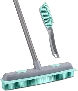 Conliwell Rubber Broom Carpet Rake for Pet Hair, Fur Remover Broom with Squeegee, Portable Detailing Lint Remover Brush, Pet Hair Removal Rubber Broom and Brush for Fluff Carpet, Hardwood Floor