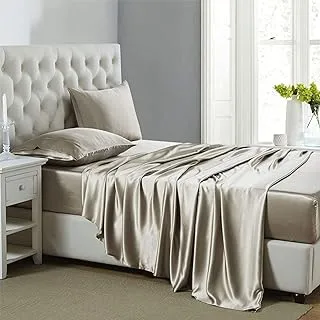 Lanest Housing Silk Satin Sheets, 4-Piece Full Size Satin Bed Sheet Set with Deep Pockets, Cooling Soft and Hypoallergenic Satin Sheets Full - Taupe