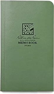 Rite in the Rain Waterproof Paper Tactical Memo Book Side Bound Field Flex Cover Green 120 Pages 60 Sheets Green Perfect Bound Binding Imperial & Metric Rulers Map Scales Conversion Charts 3¼ x 6-Inch