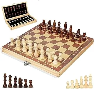 FITTO Magnetic Wooden Chess Set - Folding Board for Easy Storage and Transport