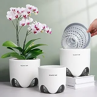 Meshpot 5 inch Orchid Pots with Holes,Set of 2,Double Layer Plastic Imitate Ceramic Planter Provide Good Air Circulation,Clear Pot Match Decorative Container