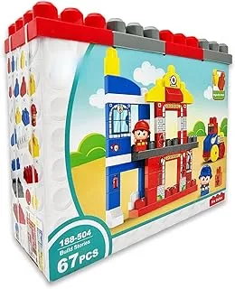 FITTO Building toys for boys building blocks fire station with two firefighters and fire truck STEM toys for 3 Year Old (67 pcs)