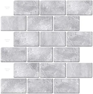 Art3d 10-Sheet Peel and Stick Backsplash, 12 in. x 12 in. Subway Tiles in Gray Marble Design