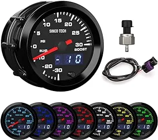 SINCO TECH Boost Turbo Gauge with Sensor 52mm Car Meter PSI Gauge Digital Display Pointer 7 Colors LED Boost Gauge Kit 12V Universal (Boost Gauge)…