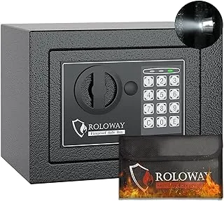 ROLOWAY Steel Money Safe Box for Home with Fireproof Money Bag for Cash Safe Hidden, Security Safe Box for Money Safe with Keys, Lock Box Fireproof Safe with Digital Safe Keypad (Black)