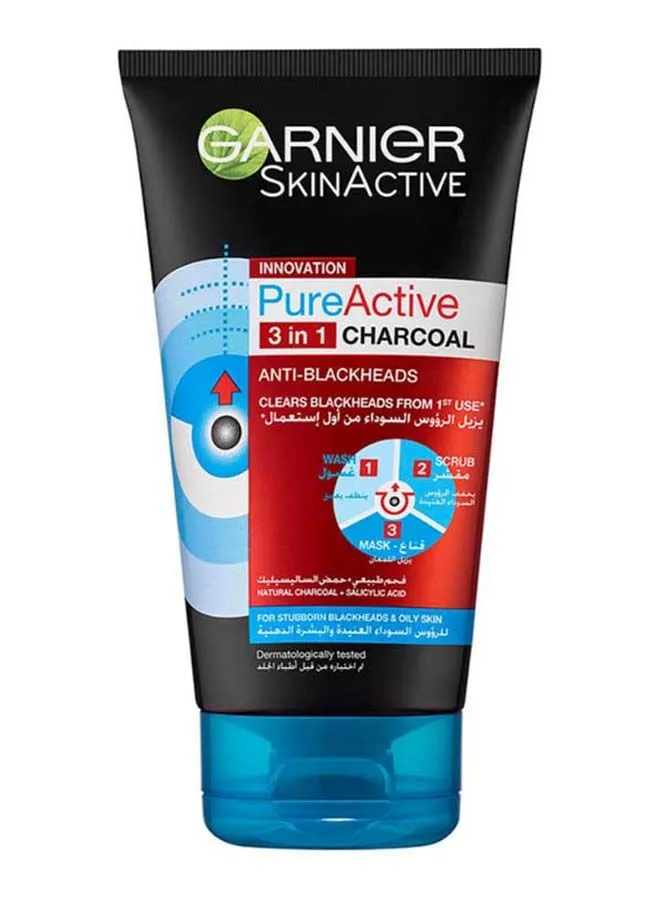 Garnier Skinactive Pure Active 3 In 1 Charcoal and Salicylic Acid Black 150ml