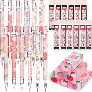 Sabary Kawaii Mechanical Pencil Set Include Peach Mechanical Pencils with Tubes 0.5 mm Pencil Refills and Cute Juice Peach Erasers School Supplies for Sketching Architecture Drawing (30 Pcs)