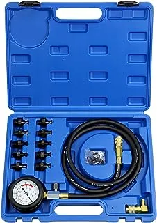 JoyFans Oil Pressure Tester Tool, 0-140PSI Oil Pressure Gauge Kit for Fuel System Mechanical Sensor Engine Cylinder Compression Test with Hose Adapters for Cars ATVs Trucks Use Blue Case