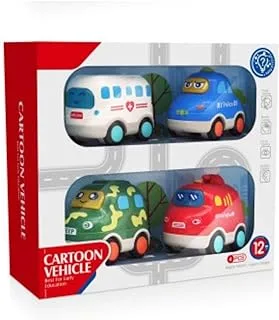 Fitto Cartoon Themed Baby Musical Toys 4 Pieces Cute City Cars Set with Music and Light