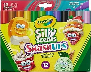 CRAYOLA 12 Ct Silly Scents Smash Ups, Wedge Tip Scented Washable Markers