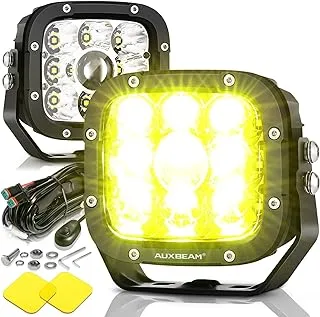 5 inch LED Driving Lights w/Amber Covers, Auxbeam 55W Super Spot Lights Offroad LED Pods Cube Light Bar Amber Fog Lights Yellow Square Lights for Truck Jeep Polaris GMC Ford Bumper