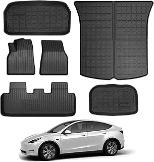 Uxcer Car Armrest Cover & Center Console Wrap Kit for Tesla Model 3/Y 2021 2022 2023, PU Leather Armrest Box Protector Cover & Carbon Fiber Console Cover for Tesla Interior Accessories (Black)