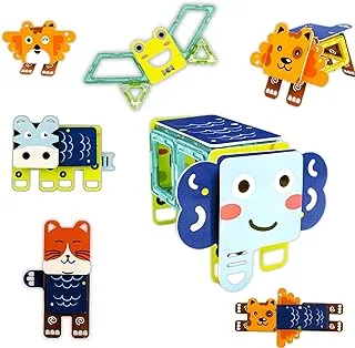 Fitto Stem Animals Magnetic Tiles Building Blocks Set 35 Pieces With Dog, Cat, Elephant, Fox, And Frog Formations