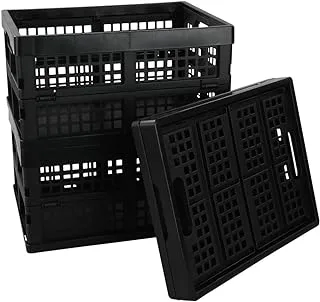 Lesbin 3-Pack 15 L Plastic Folding Storage Baskets, Collapsible Storage Crates, Black