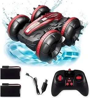 Fitto Remote Control Car Water and Land Driving Amphibious RC Car, Waterproof Stunt RC Car, Red