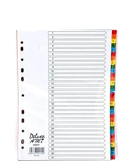 DELUXE PAPER DIVIDER A4 1-31 tab COLOR WITH NUMBER 43431|A4 Plastic Binder Dividers |1-31 A4 Plastic File Dividers